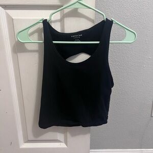 Open back cropped black tank top